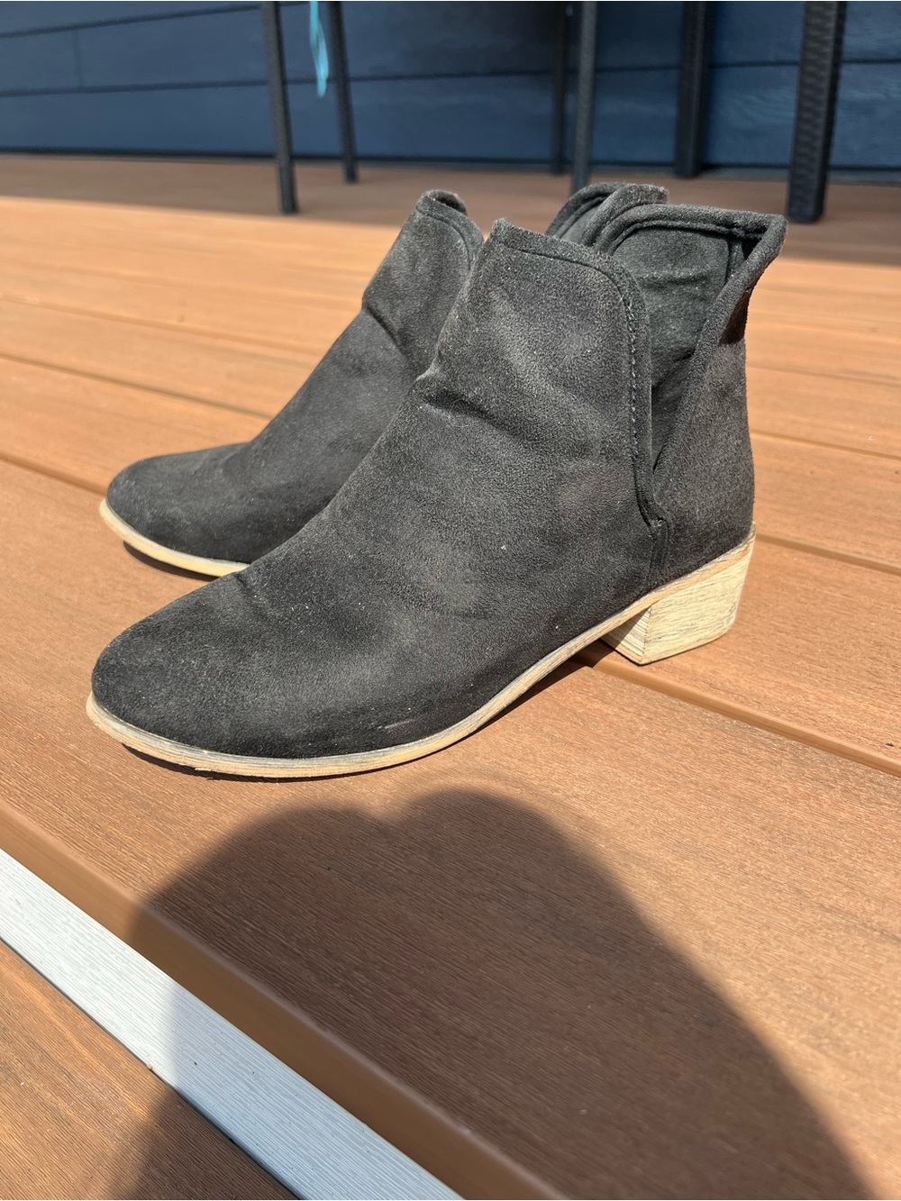 Soho Black Suede Ankle Booties with Low Wood Heel